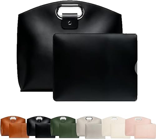 Miniatura 9 de Juego de 2 piezas: Sofisticado juego de portátil de cuero impermeable para negocios, bolsa de portátil retro de 14-16 pulgadas para mujer