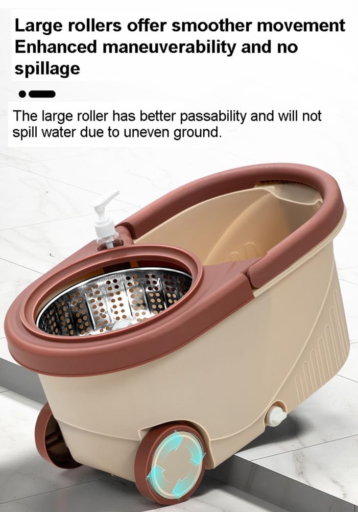 Juego de trapeador y Cubo con Ruedas, trapeador Giratorio y Cubo con escurridor, trapeador Giratorio de 360° con 4 Cabezales de trapeador de Microfibra para la Limpieza del hogar