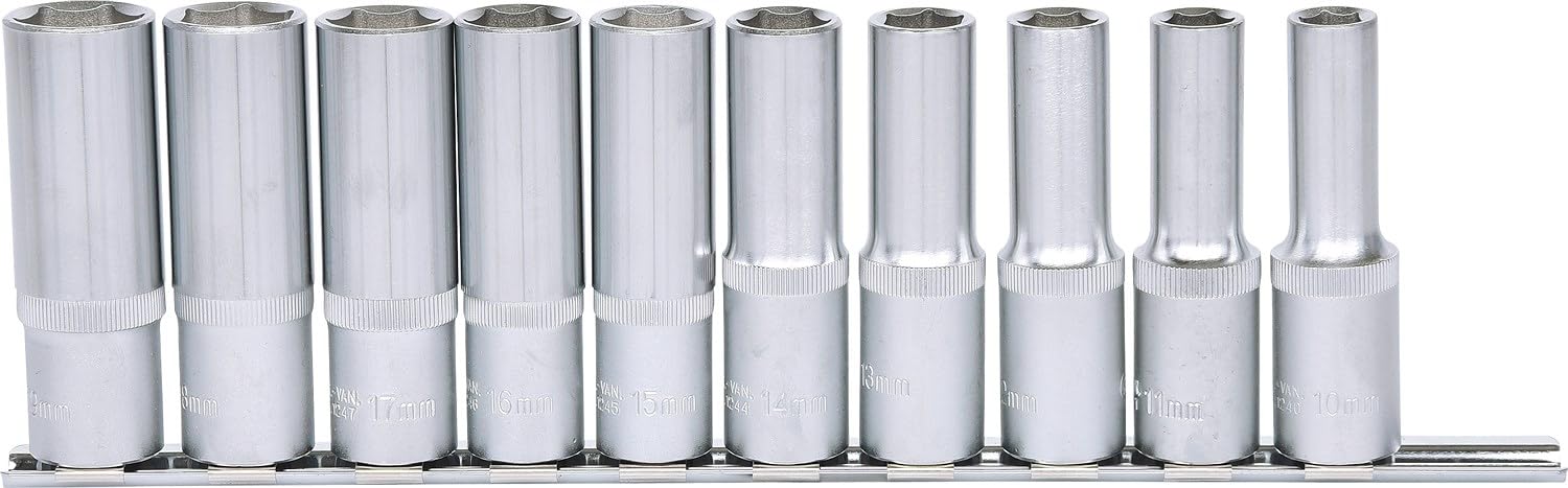 KS Tools 917.0615 Serie di Bussole Esagonali Classic, Lunghe, 10 Pezzi, 10-19 mm, 1/2"