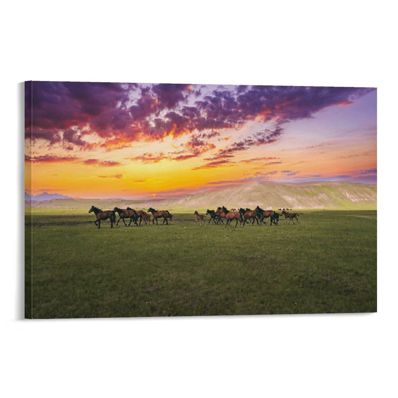 XPASHIQWC Galloping Horses Poster Artwork Sunset Grassland Giclee Canvas Prints Modern Canvas Wall Art Picture Wall Hanging for Bathroom Wall Decor 08x12inch(20x30cm)
