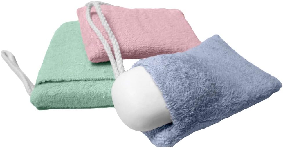 Evelots Terry Cloth Soap Holder, Soap on a Rope, Soap Saver, Set of 3