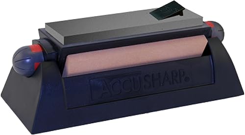 AccuSharp Sistema de afilado de cuchillos y herramientas de piedra – Kit de afilador de cuchillos de tres piedras con base de agarre de goma