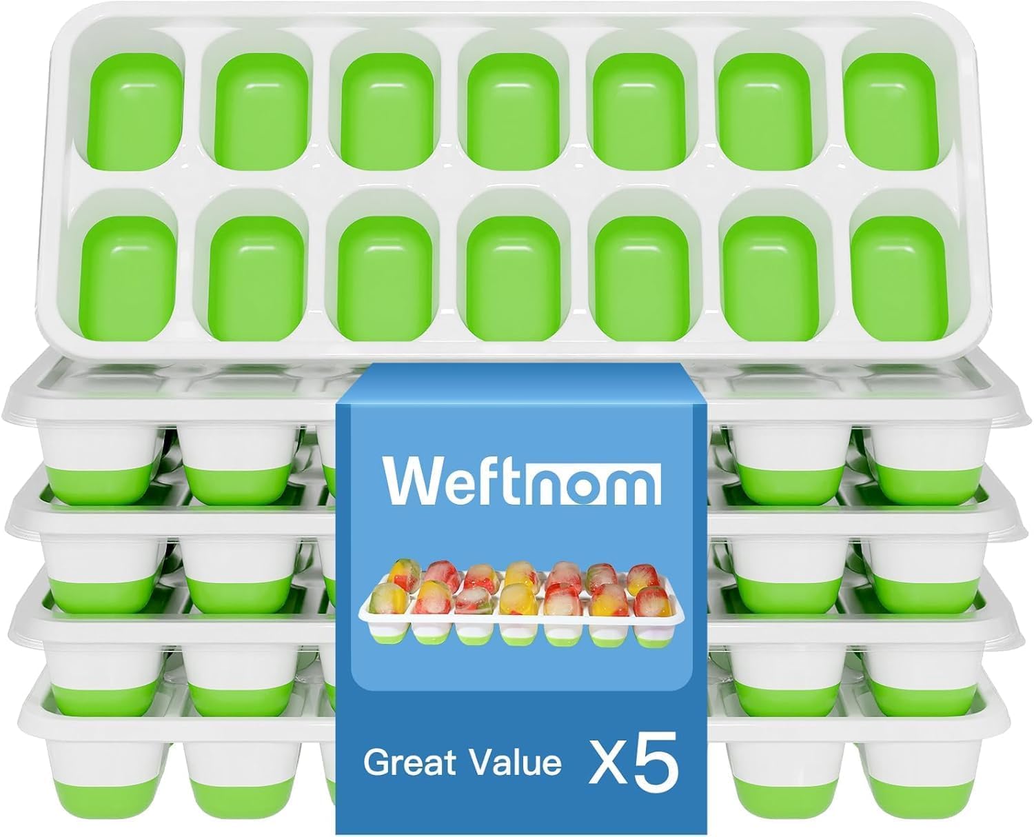 Ice Cube Tray with Lid 5 Pack, 60 Cubes Silicone Ice Cube Trays for Freezer, BPA-Free Easy Release Ice Molds, Stackable Dishwasher Safe Ice Cube Trays for Cocktails, Coffee & Drinks