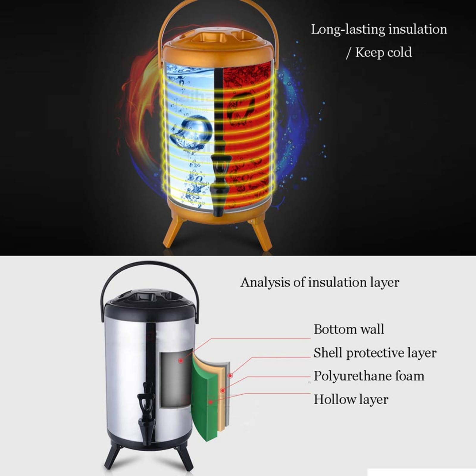 Izolowany dozownik napojów ze stali nierdzewnej 8 l do herbaty, espresso i herbaty mlecznej, idealny na imprezy, hotele i sklepy z napojami, trwały i stylowy czarny design