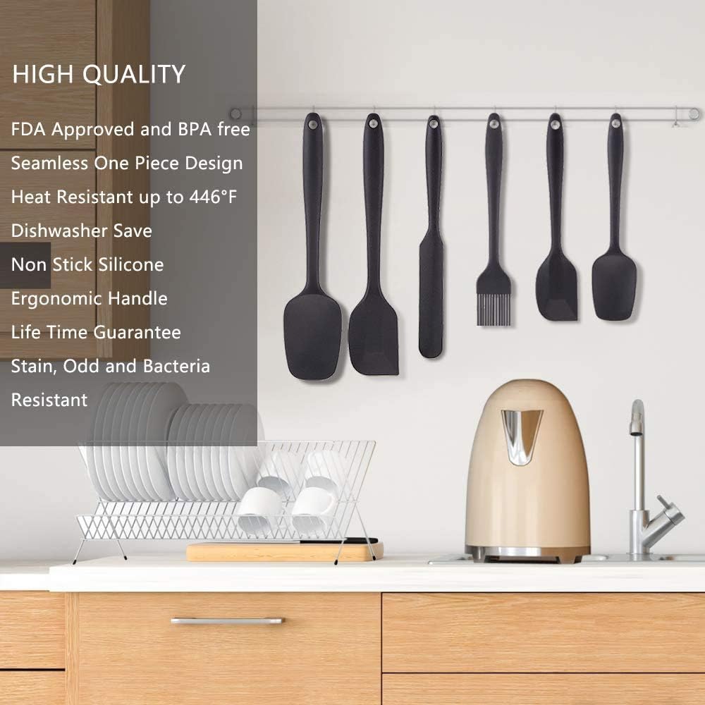 INKULTURE Silicone Spatula Sets of 6 Pcs Made of 100% Food Grade Silicone One Piece Design Seamless Heat-Resistant Spatula Perfect for Spatula Cooking, Baking and Mixing (Black) - Image 7 thumbnail