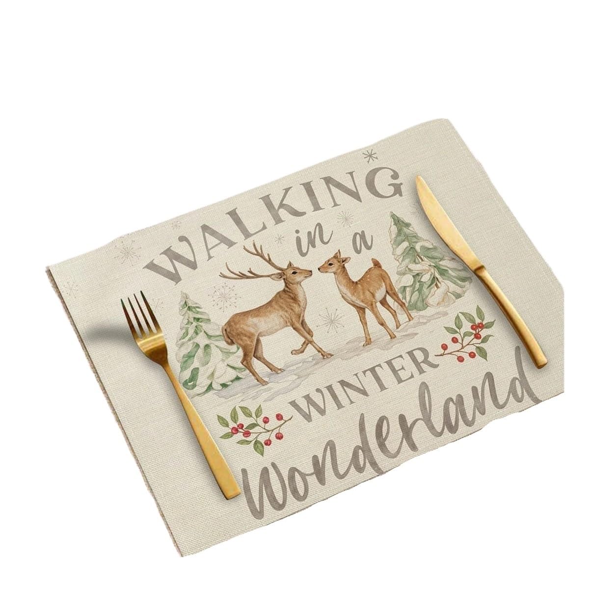 4Pcs Winter Christmas Placemats 45x30cm Elk Snowman Print Place Mats Linen Non Slip Heat Resistant Decoration Dining Table(BJT-250720000495,8Pcs-30X45cm(12X18in)