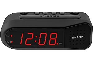 Sharp Digital Alarm Clock - Black Case with Red LEDs - Ascending...