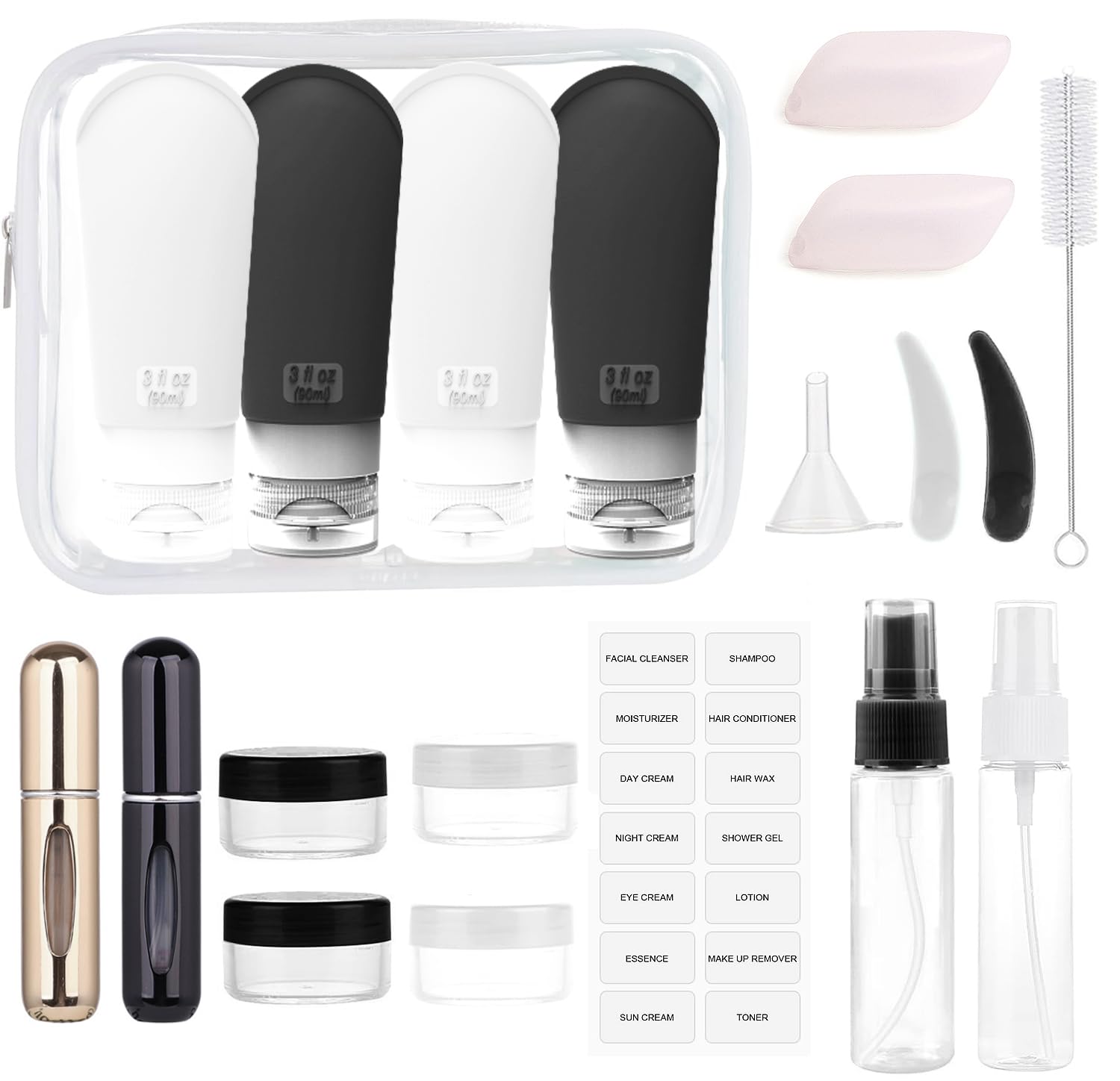 Set De Botellas De Viaje En Azul Claro - Aprobado Por La TSA, Incluye Botellas, Contenedores Y Embudo