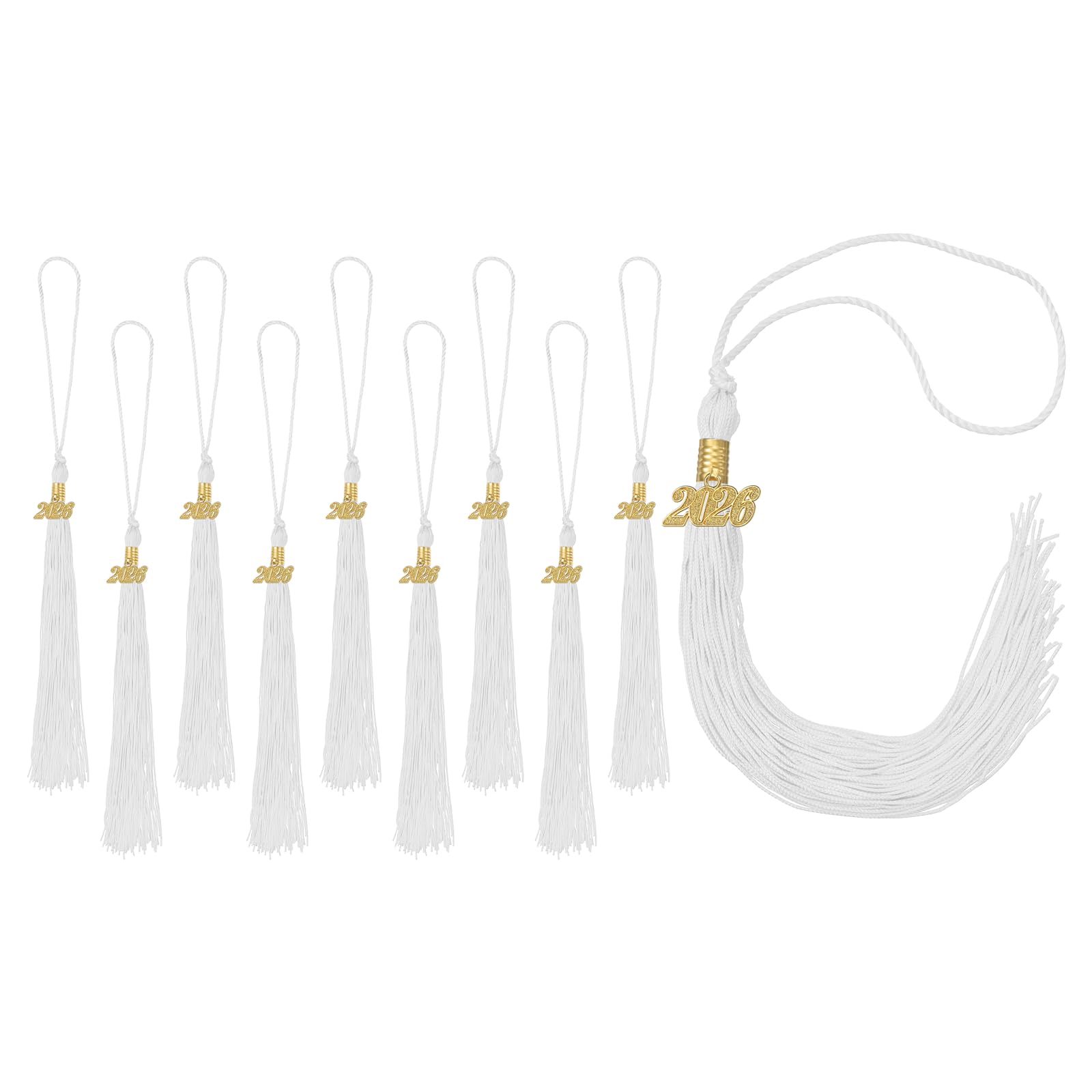 sourcing map 10pcs 2026 Tassel Graduation, White Graduation Cap Tassels Decorations with Gold Date Charms Memorial Cord for 2026 Ceremonies Hat Accessories Graduating Gifts