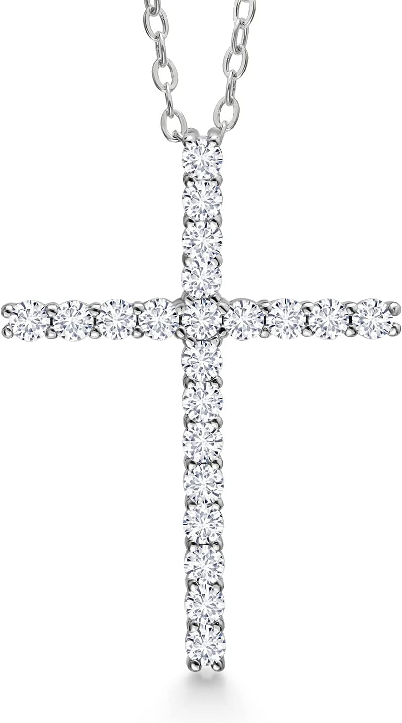 Gem Stone King Moissanite Cross Necklace | 0.17 Cttw | 17X12MM | Jesus Christian Religious Crucifix Jewelry Pendant Necklace for Women | with 18 Inch Chain