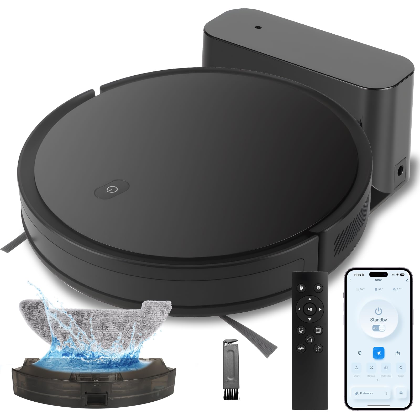 JEBRO 2 in 1 Robot Vacuum and Mop Combo, 3500 Pa Suction, 120 Min Runtime, 2.9" Slim, App/Voice/Remote Control, Self-Charging for Pet Hair, Hard Floor, Carpet-image-41