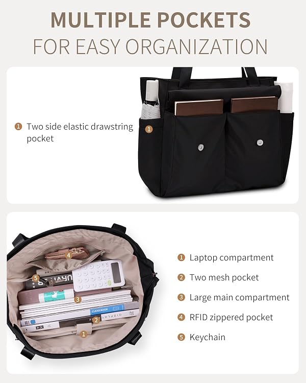 ECOHUB Tote Bag for Women Work Tote Bag with Laptop Compartments Lightweight Shoulder Bag Handbag for Travel College Teacher Black by ECOHUB - Used condition - Image 7