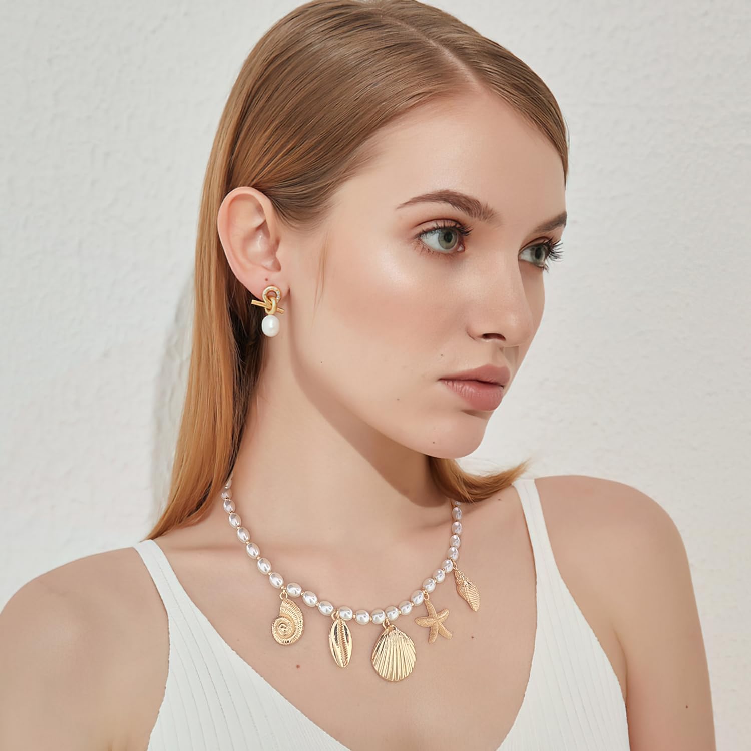 Sea Shell Necklaces for Women Gold Conch Shell Starfish Pendant with Pearl Chain Necklace Surfer Beach Necklace Summer Jewelry Gift - Image 2