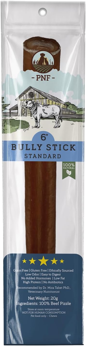 6" Bully Stick (Standard) - 1 Piece - Long Lasting Dog Chew - Made from Antibiotic free, Hormones free Beef - Ideal for Small to Medium Dog Breeds