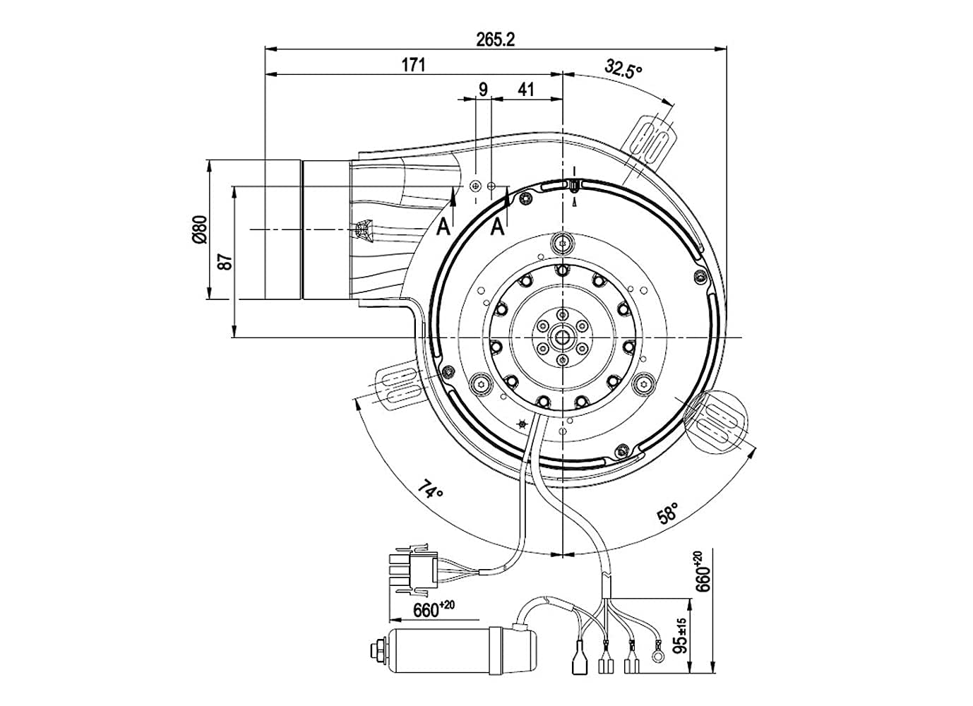 ERICAMBI, Estrattore Aspiratore Fumi per Stufe a Pellet EBM G2E150-DN91-12, Ventola Ø 150mm, Potenza 30W, Numero di Giri Fino a 2550 RPM, Corredato di Encoder