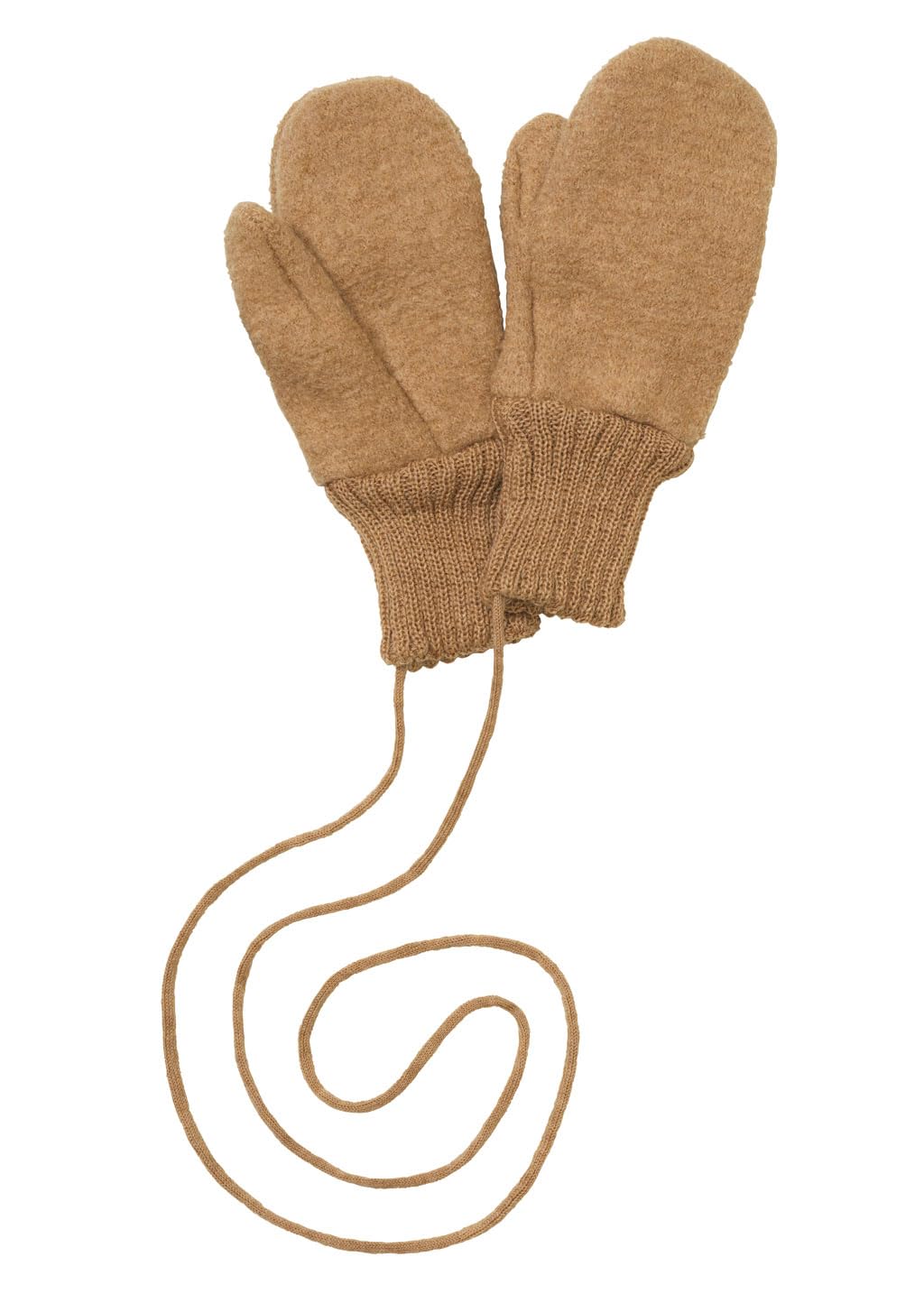 Disana Walk gloves, 100% organic merino wool GOTS, IVN Best | connected with knitted cord | baby toddler child unisex | made in Germany, caramel, Gr. 1 (8 cm ohne Bündchen)