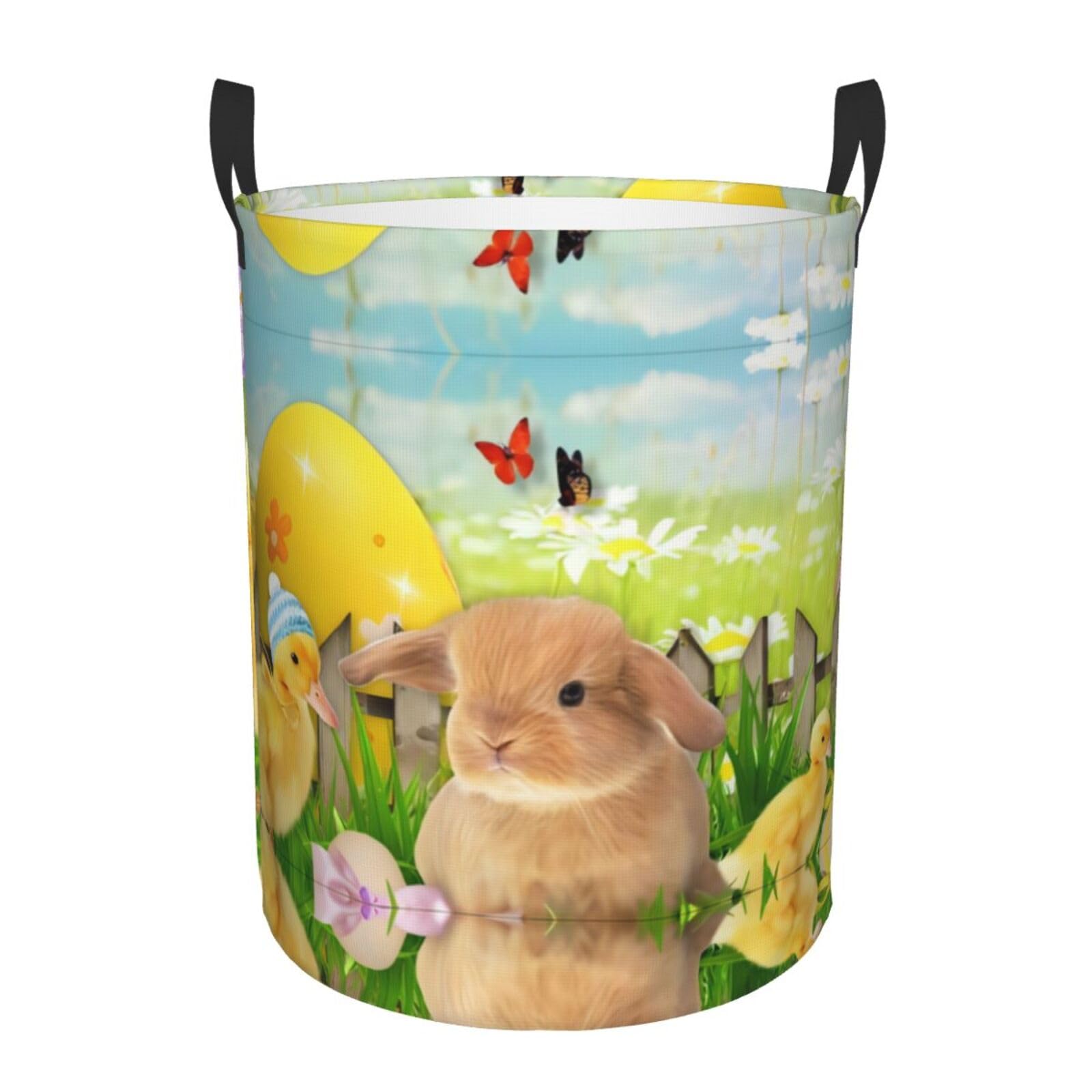 S Circular Hamper Easter Bunny Spring Butterfly Print Storage Basket for Home