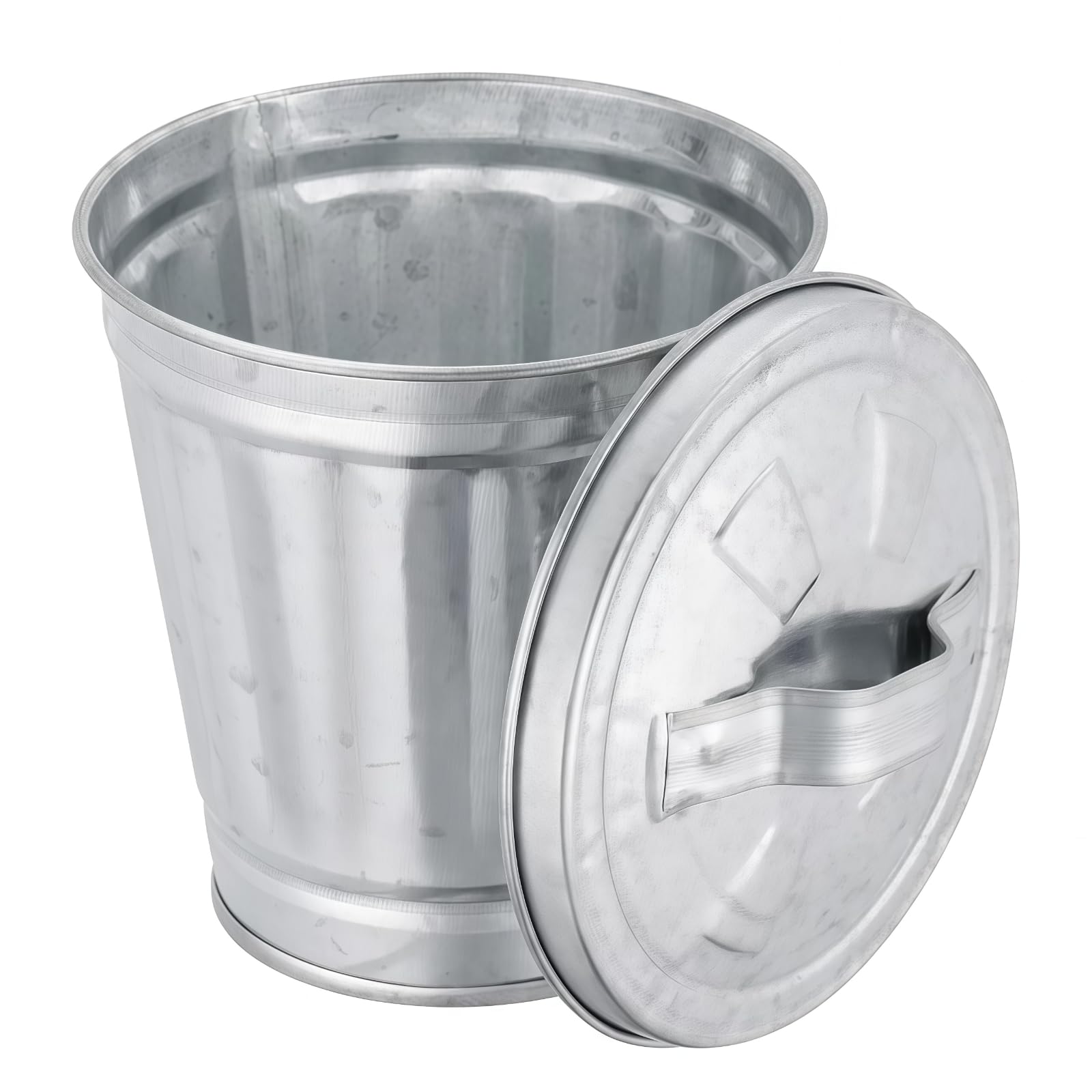 Silver Mini Galvanized Trash Can with Lid Mini Wastebasket Small Metal Buckets with Lids Mini Tabletop Metal Rubbish
