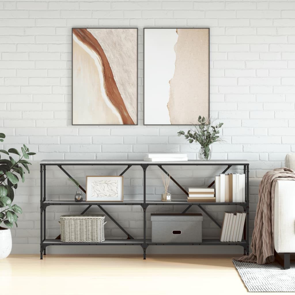 SXZenSpace Console Table Grey Sonoma 160x30x75 cm Engineered Wood & Iron Frame Sofa Side Hallway Slim Modern Design Adjustable Feet for Living Room Hall Bedroom