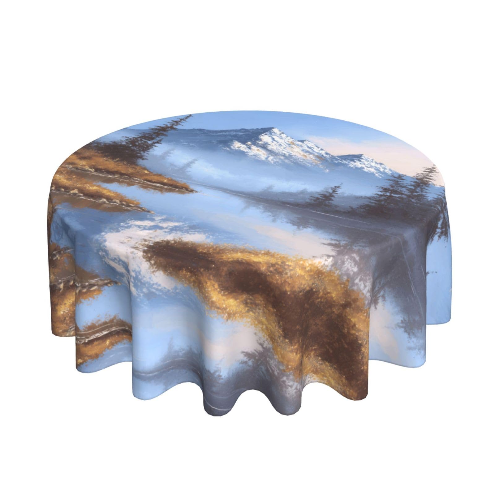 ESNAIUVCD Lake and Snow Mountain print Round Tablecloth Waterproof Washable Wipeable Resistant Polyester Circular Table Cover for Dining Room Kitchen Indoor Outside 60"