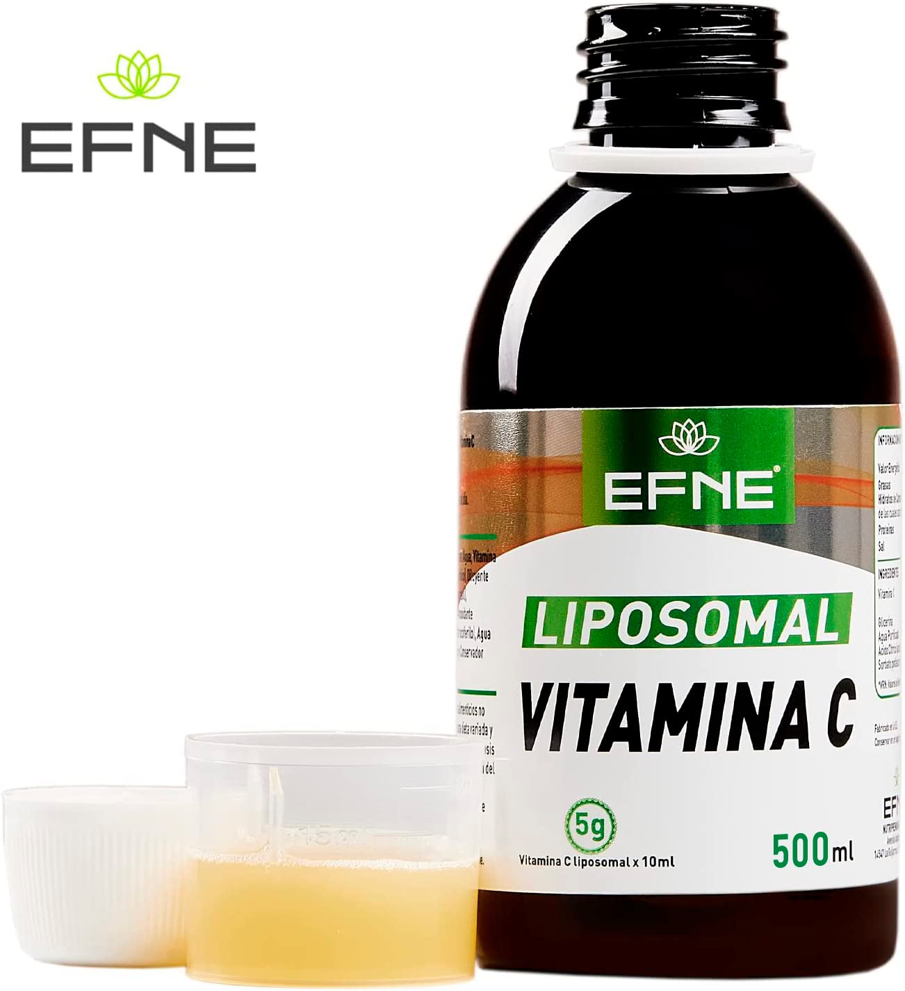 Vitamina C Liposomal 100% | Botella de 500 ML | 5 Gramos de LIPOSOMAL por 10 ML | Máxima absorción | Dosificación Potente | Suministro para más de 1 mes | EFNE |