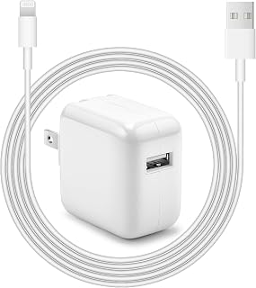 Novobit 12W iPad iPhone Fast Charger: Foldable USB Wall Plug with 6FT Cable, Travel Portable for iPad Air/Pro/Mini, iPhone, AirPods