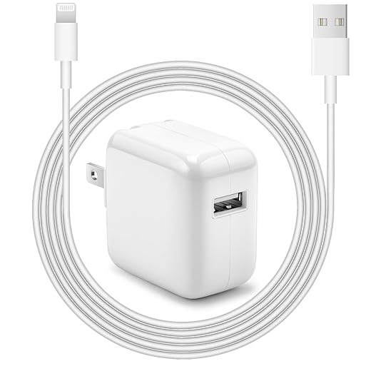 iPad Charger iPhone Charger [MFi Certified] 12W USB Wall Charger Foldable Portable Travel Plug with USB Charging Modem Cables Compatible with iPhone, iPad, iPad Mini, iPad Air 1/2/3, Airpod