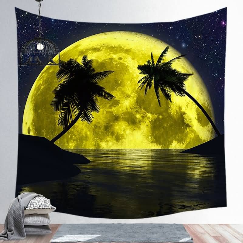 EHOMERY Tapestry Long Extra Large Wall Hanging King Size Yellow Coconut Tree And Moon Tapestries Custom Kit Blanket Living Room Bedroom Art Décor 150X150Cm