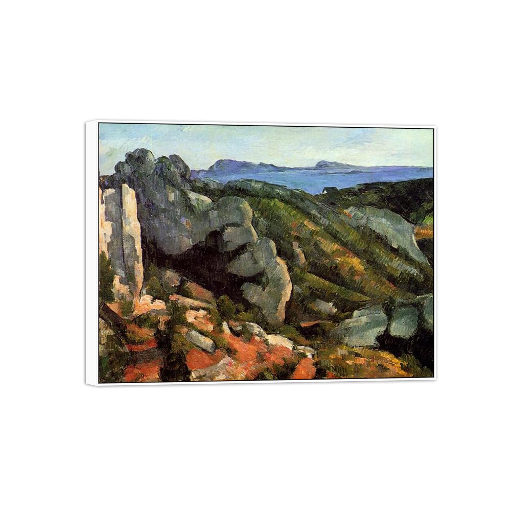 SDYSKKUG Canvas Wall Art Picture Decor Cliffs by Paul Cezanne 90x70cm White Frame