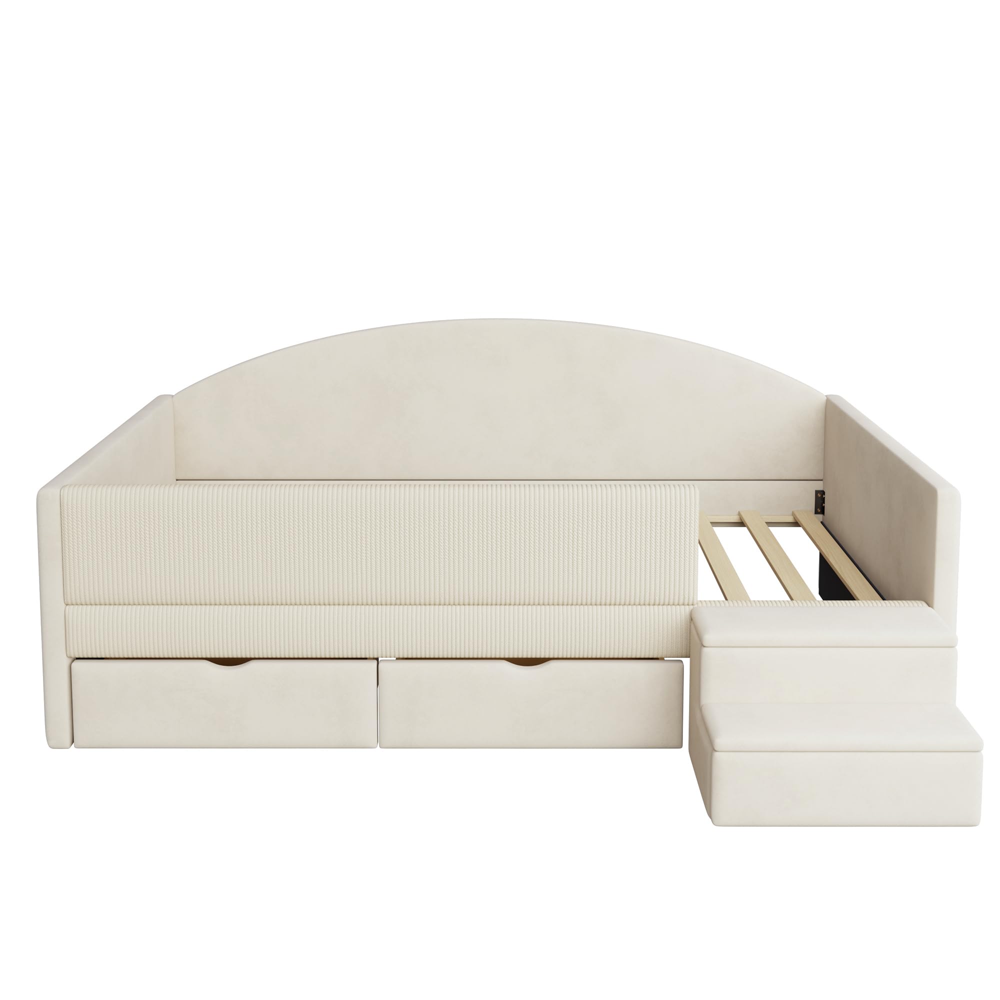 Canapé Lit Rembourré 90x190 cm avec 2 Tiroirs, Garde-Corps et Marchepied, Tissu Velours Doux et Confortable, Structure Bois, Idéal pour Chambre d'enfant, Salon et Chambre d'amis