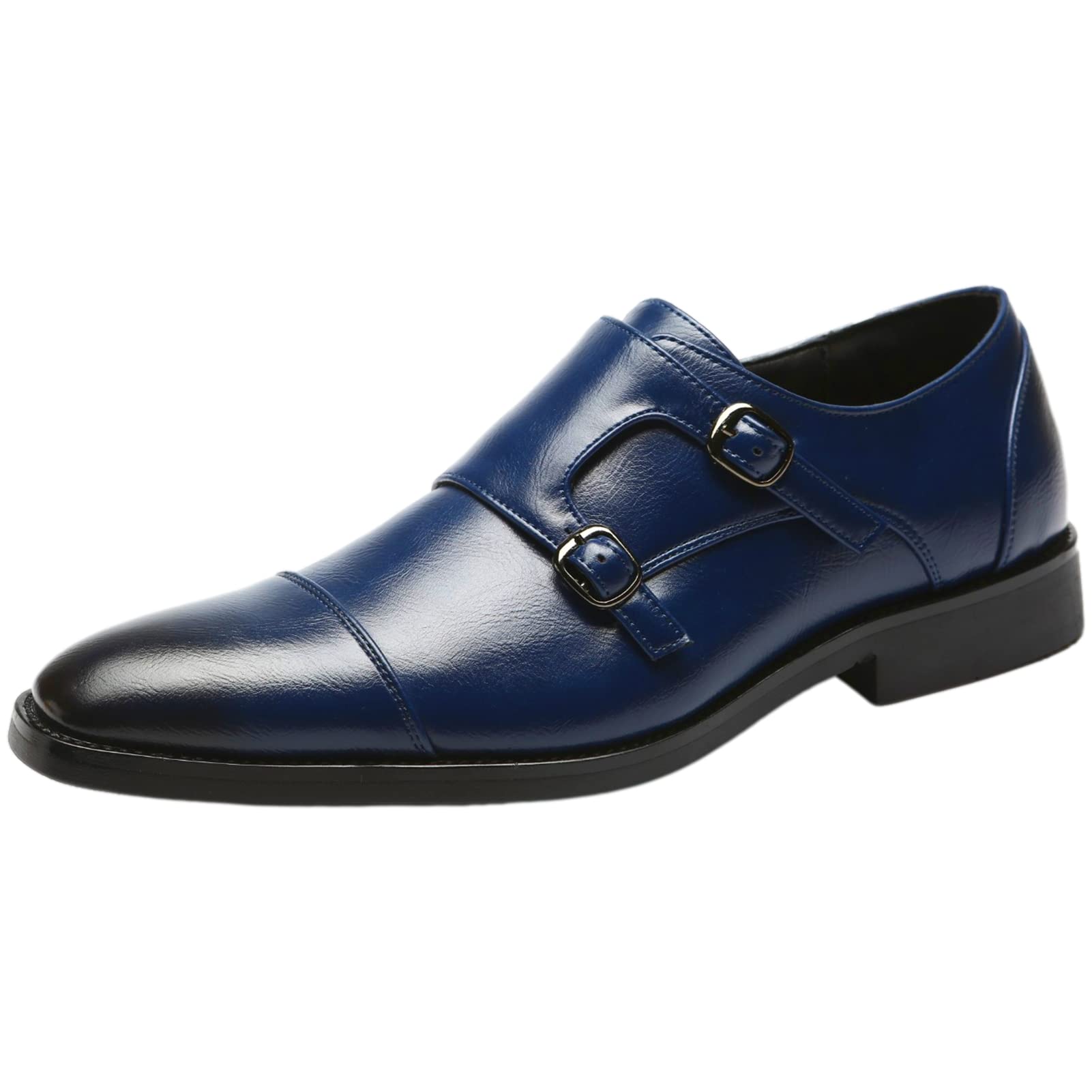 ANUFER Caballero Elegante Puntera Doble Hebilla Zapatos de Monje Imitación Cuero Formal Zapatos de Vestir