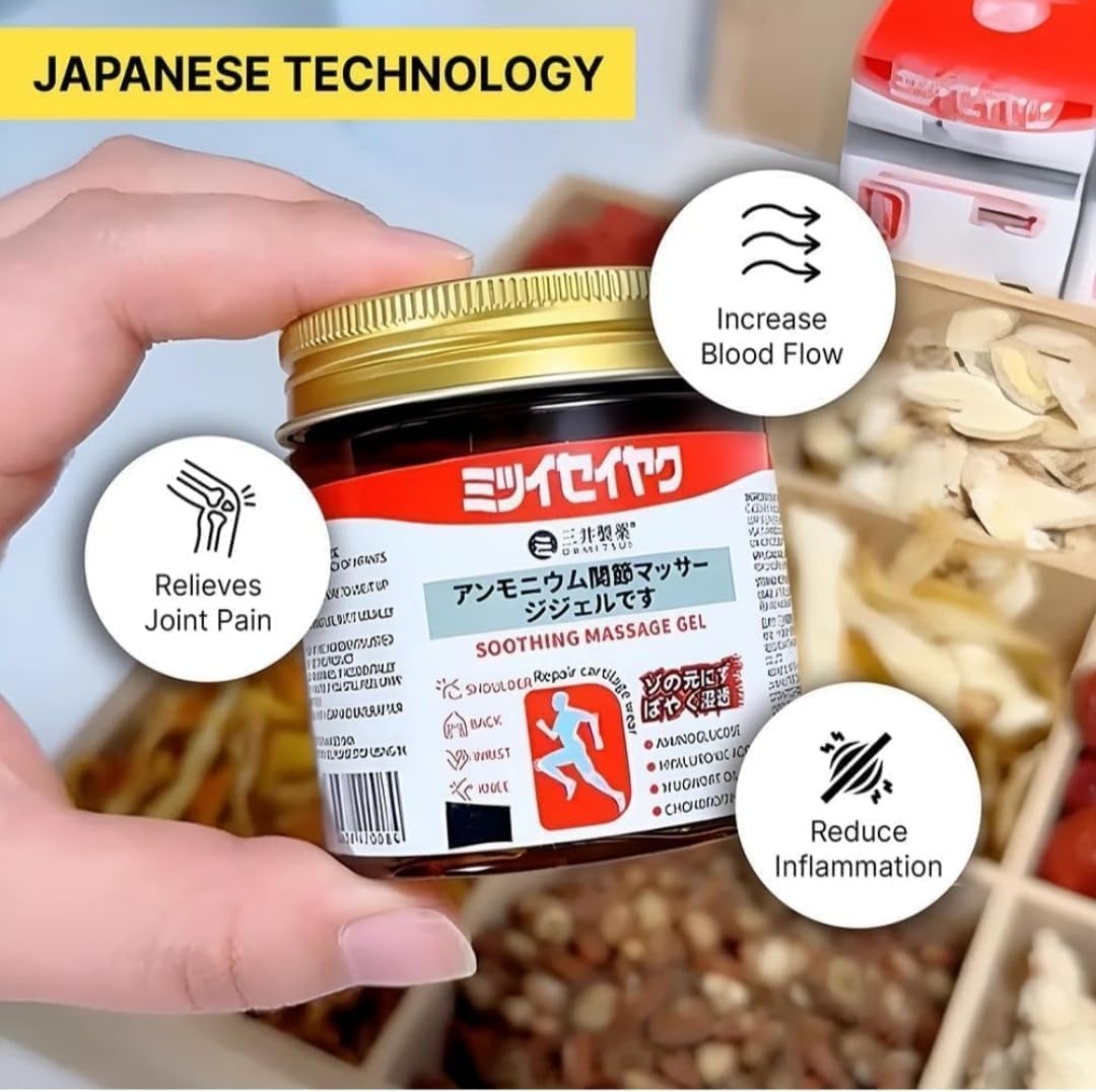 Japanese Instant Pain Relief Soothing Massage Gel | Fast-Absorbing Muscle & Joint Comfort | With Mugwort Oil, Camphor & Lactic Acid | For Back, Neck, Shoulders, Knees & Legs | Pack of 3 - (100 g x 3).