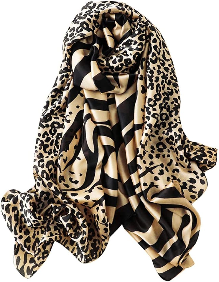Scarves - Animal Print Silk Feel Shawl Wraps Fashion Zebra Pattern Scarf for Women