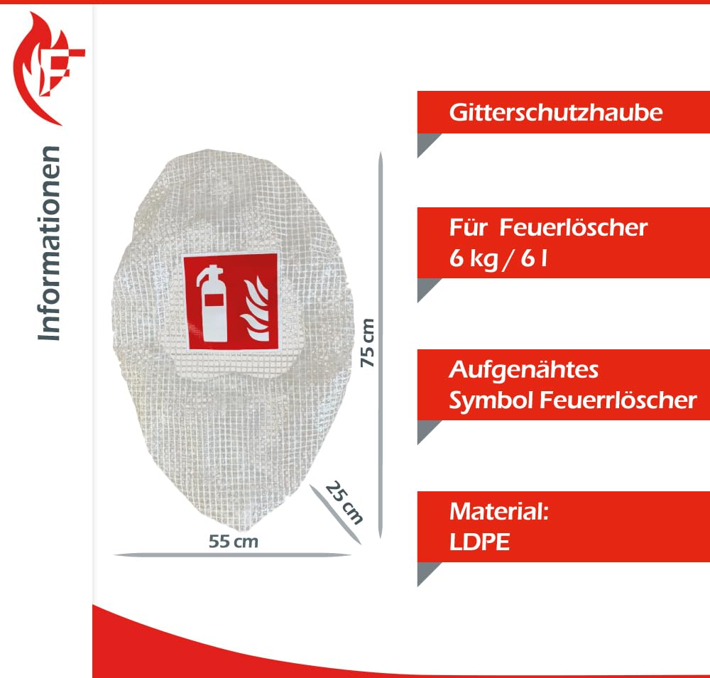 6kg Pulver Feuerlöscher mit Ständer und Gitterschutzhaube mit Prüfnachweis und Manometer