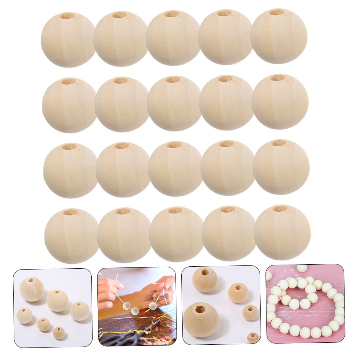 Hohopeti Cuentas Lisas de Sueltas Madera 100 Diy Suaves Agujeros Ideales, para Manualidades, Bisutería para Pulseras y Collares