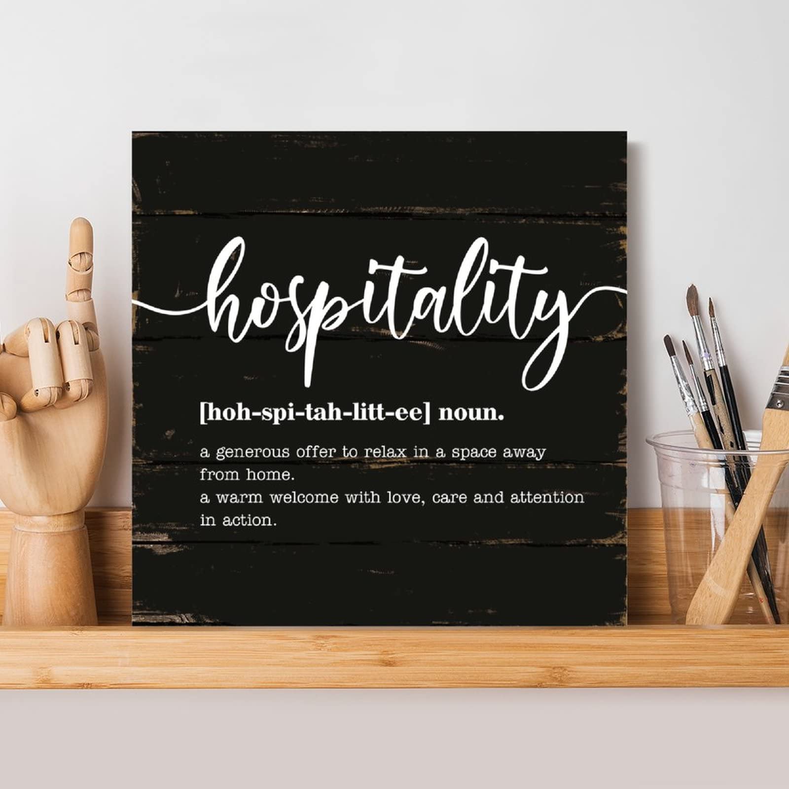 Evans1nism Hospitality Definition Wooden Signs Motivational Quotes Hanging Wall Sign Dictionary Meaning Christian Home Wall Decor Modern Decorative Hanging Sign For Bedroom Home Decor 8x8in