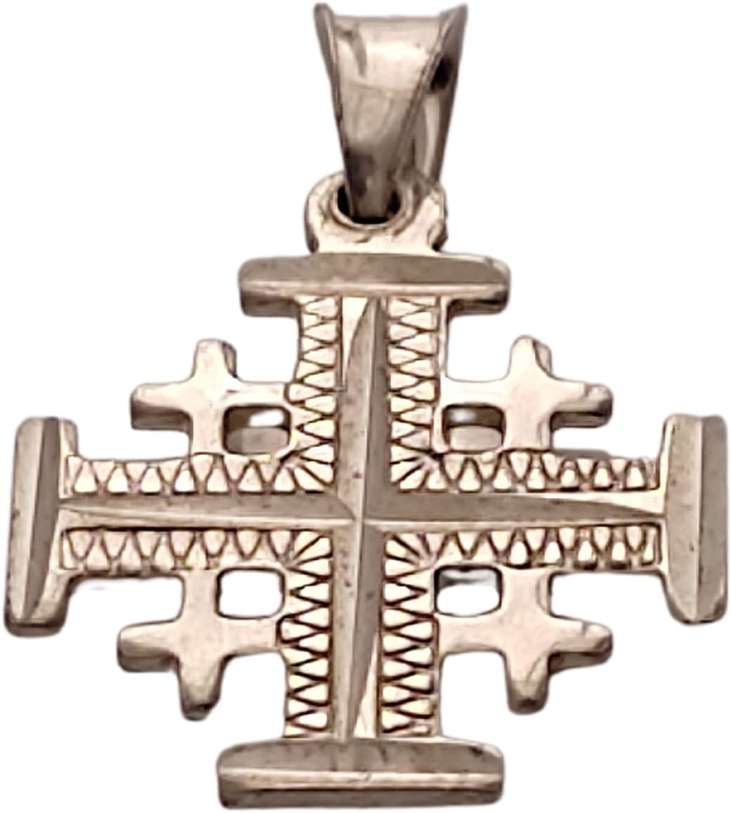 Sterling Silver (925) Jerusalem Crusader's cross Pendant Handcrafted in the Holy Land. Engraved by diamond cutting machine.