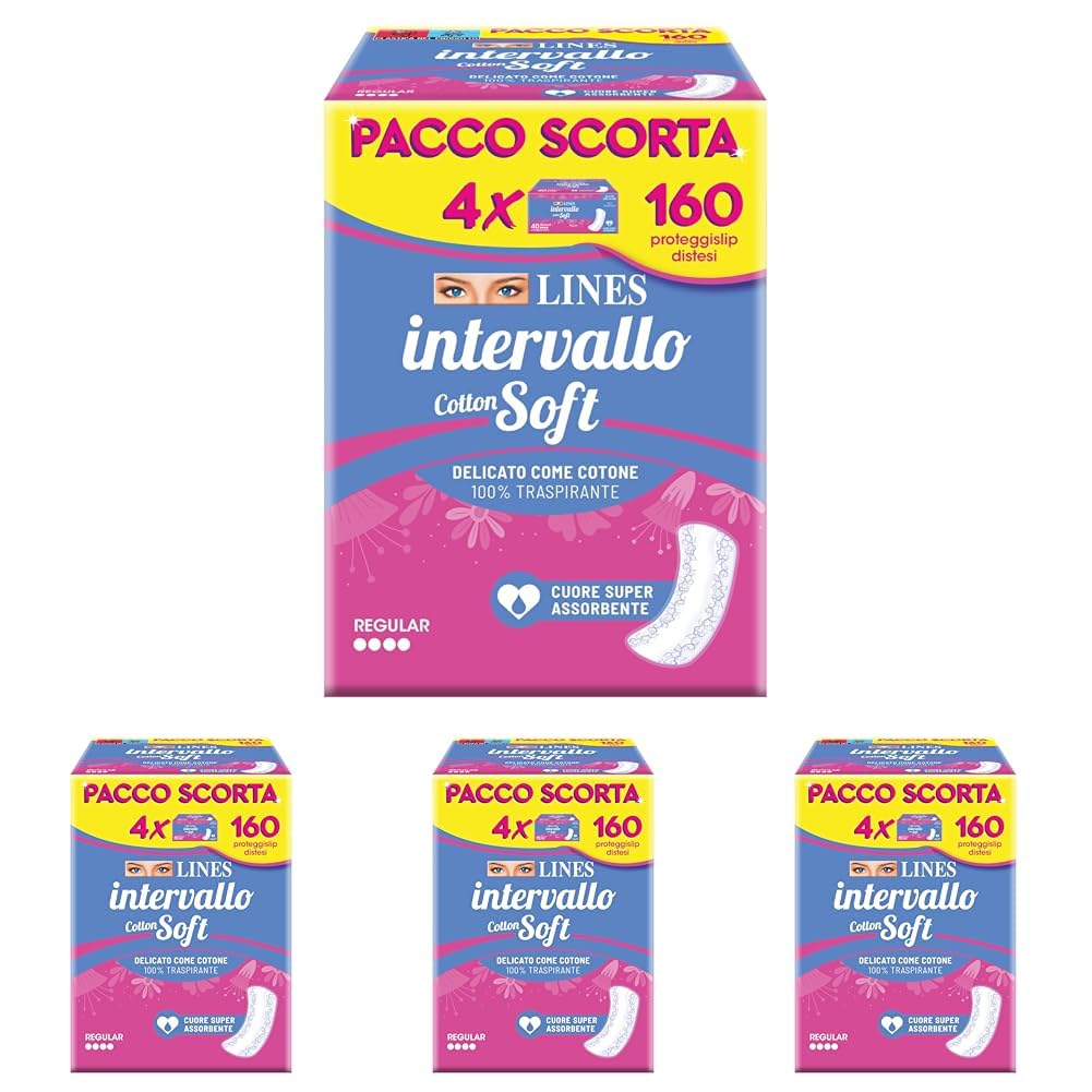 LINES INTERVALLO COTTON SOFT, proteggislip disteso, salvaslip per piccole perdite, delicato come cotone, traspirante, neutralizza odore (Confezione da 4)