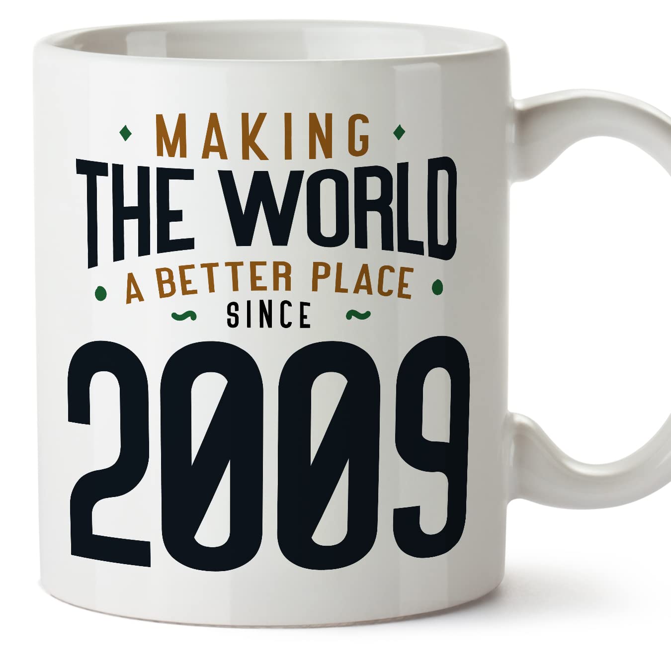 MUGFFINS 2009 Birthday Mug - in English - Making The World a Better Place - Funny Anniversary Present - 11 oz