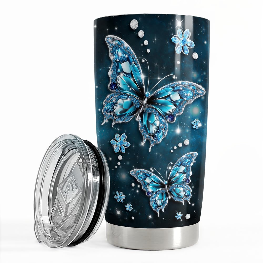 SANDJEST Butterfly Tumbler 20oz Stainless Steel Insulated Tumblers Coffee Travel Mug Cup Jewelry Drawings Style Butterfly Gifts for Women Girls Teen