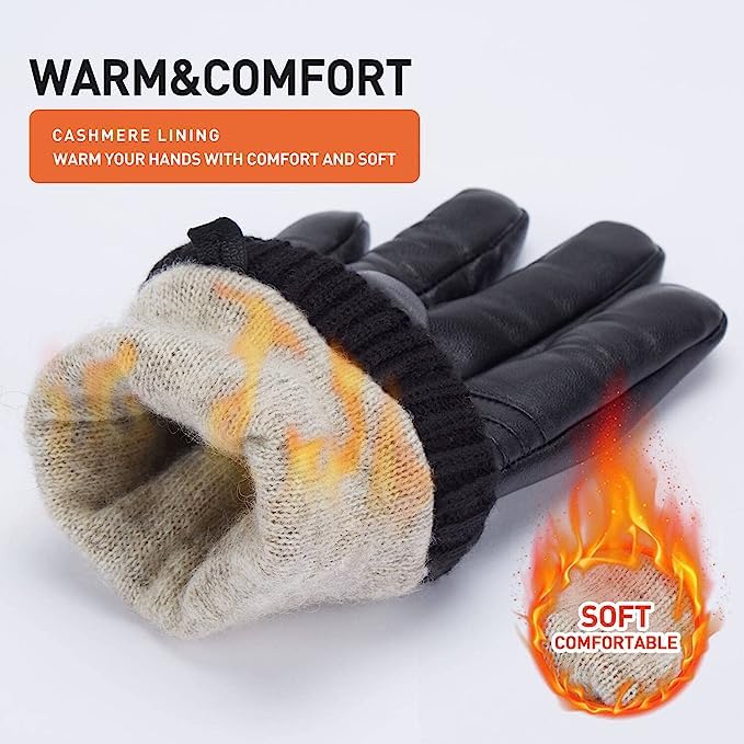 BISON DENIM Herren Echtleder Handschuhe Hohe Qualität Warmes Wollfutter Lederhandschuhe Smartphone Touch Funktion Herbst & Winter