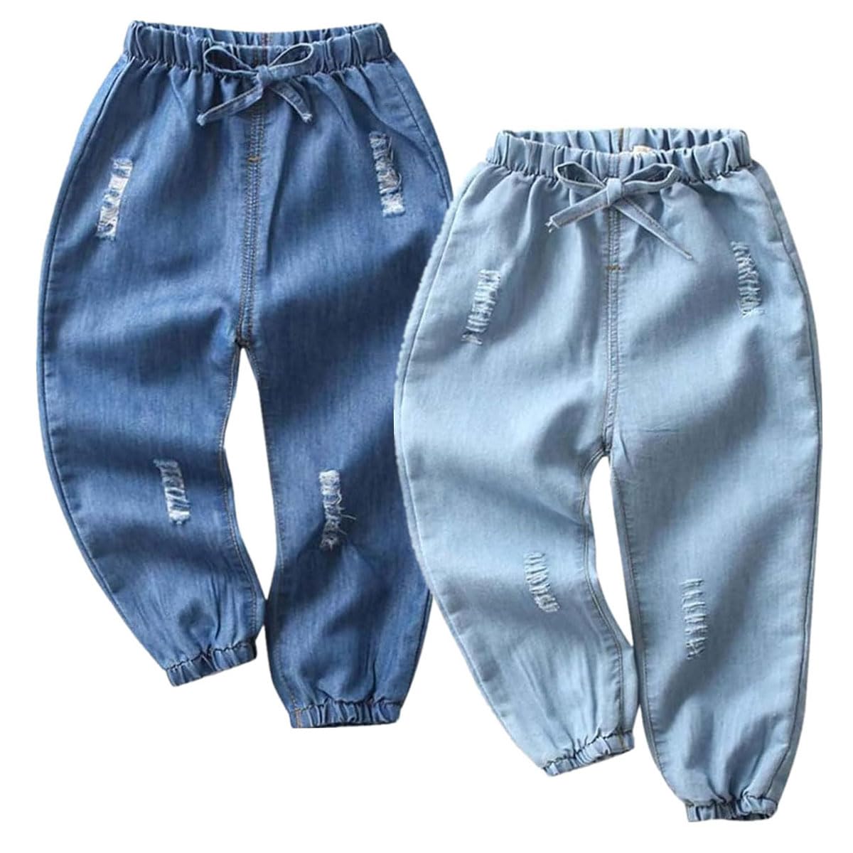 Lot de 2 Jeans pour Bébé Garçon Pantalon en Denim à Taille Élastique pour Tout-Petits Enfant Garçon 12 Mois-5 Ans Jean en 100% Coton Été Pantalon de Jogging Harem Décontracté