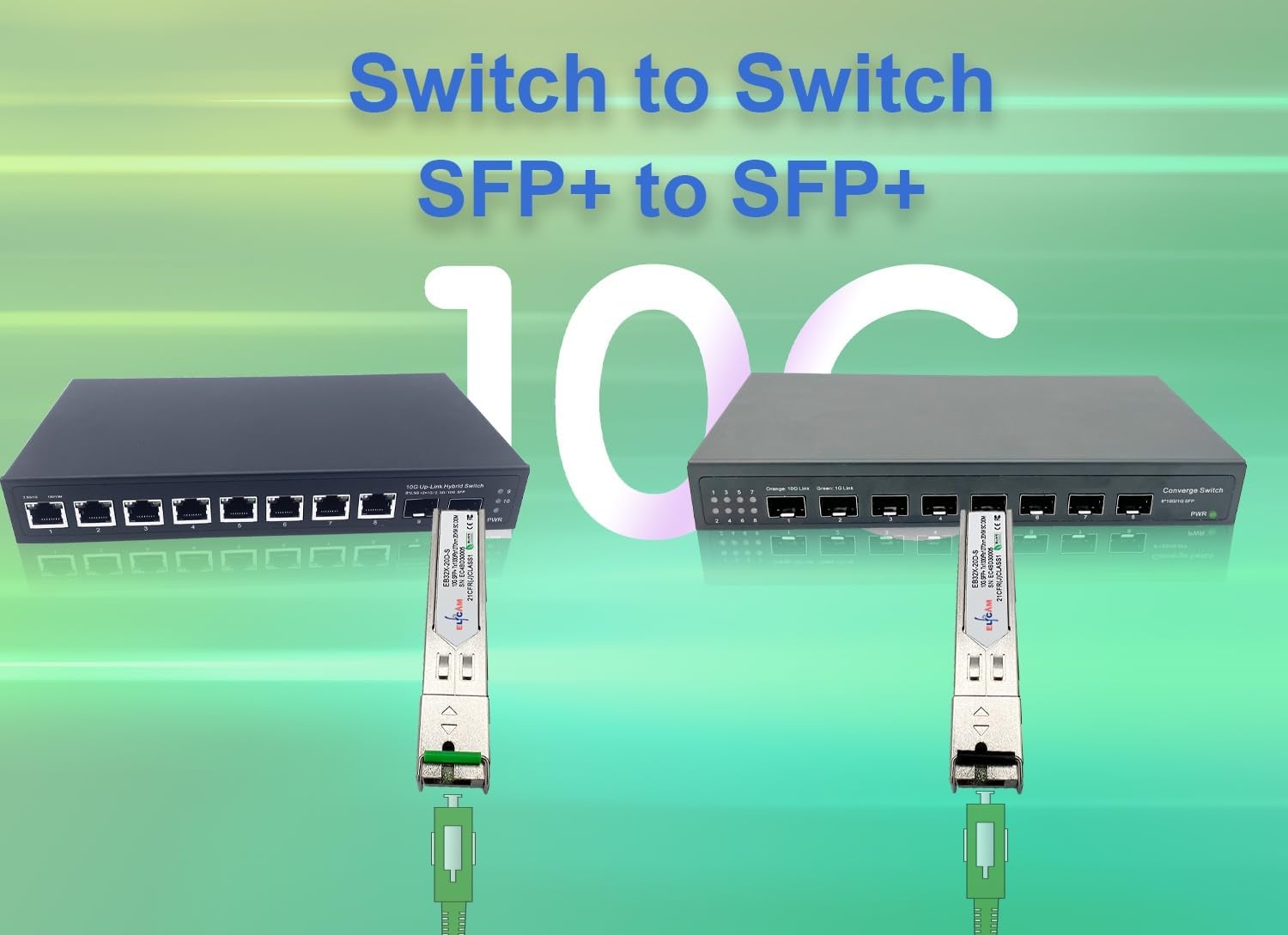 Elfcam® - 1 Paire 10Gbps SFP+ BiDi Module de Transceiver à Fibre Optique 1270nm/1330nm, avec la Fibre Port SC Simplex Monomode, Compatible avec Intel,DDM 20km