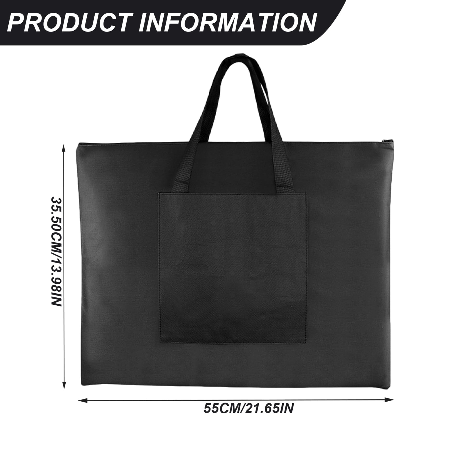 Kunst-Portfolio-Tasche, 55, 9 x 35, 6 cm, Reißverschluss, Portfolio-Tasche mit Griff und Außentasche, wasserdichte schwarze Kunstaufbewahrung aus Canvas für Zeichenbrett, Poster, Akten, Kunsttasche