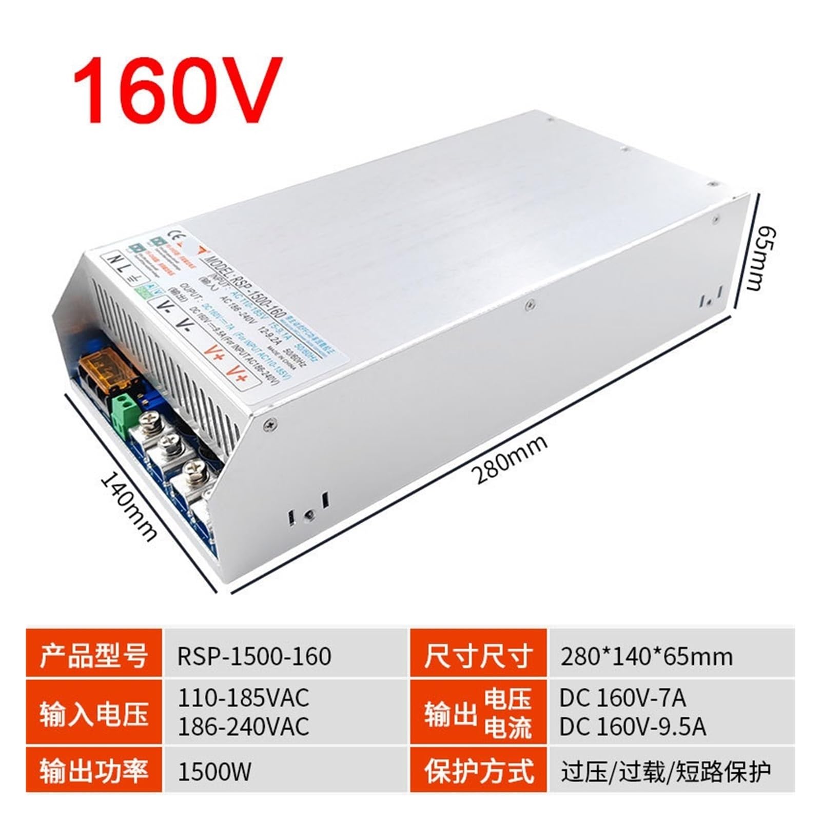 Zasilacz impulsowy PFC o dużej mocy RSP-1500W2000W DC 70V110V(RSP-1500-160)