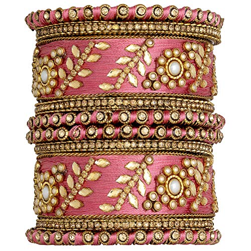 Image of Peora Silk Thread Kundan & Stone Studded Chuda Bangles Set Gift for Women