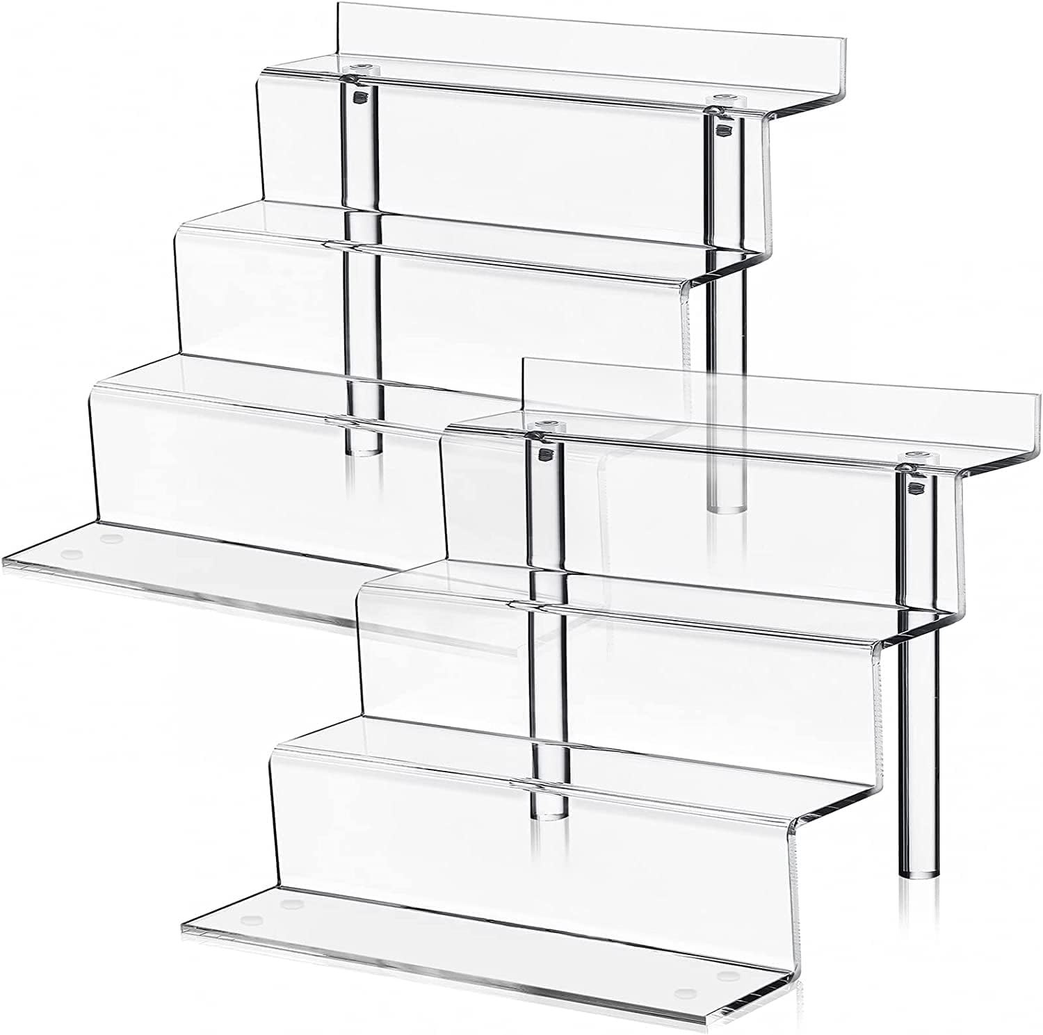 Gonice 2 Pack 4 Tier Acrylic Display Riser, 12 x 9 Inch Clear Display Stand for Amiibo Funko POP Figures and Perfume, Display Riser for Graduation Party, Birthday Party (12*9 clear)