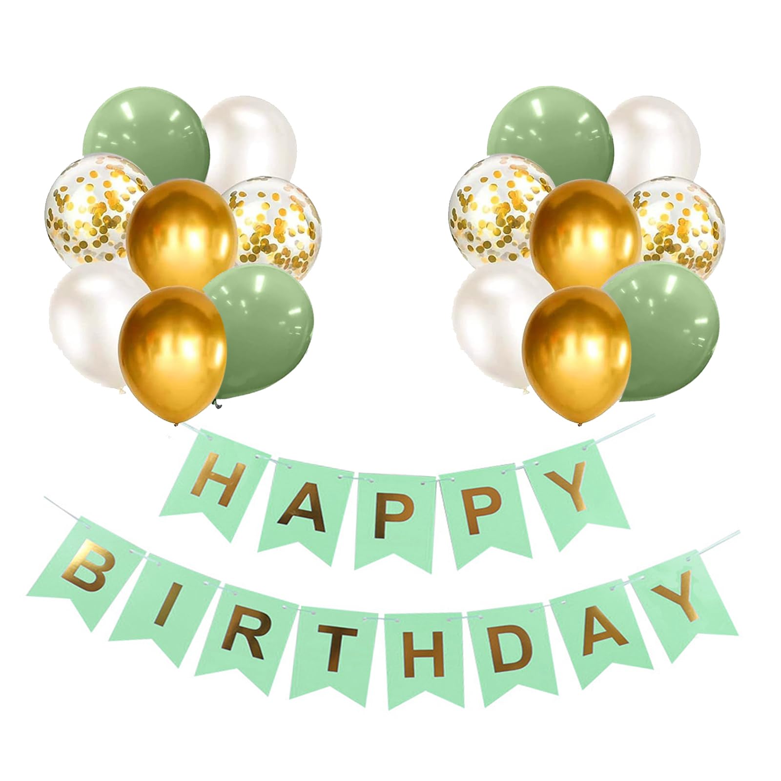 Luftballons Geburtstag Dekoration Set, Grün Gold Geburtstagsdeko Happy Birthday deko Banner Set mit Happy Birthday Luftballons Konfetti Ballons（GN+GD）
