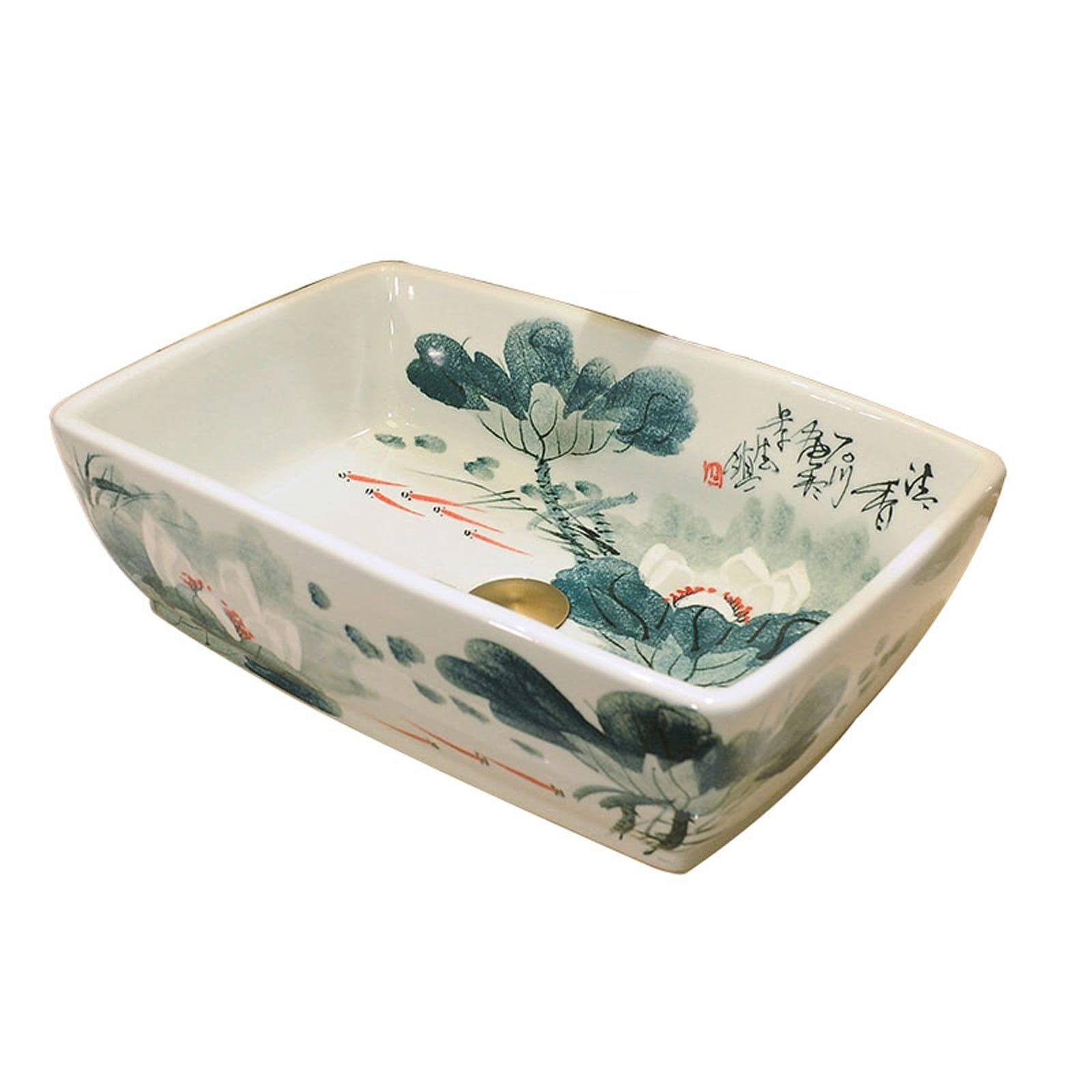 Bathroom Sink Countertop Retro Bathroom Vessel Vanity Sink Ceramic Above Counter Rectangle Art Basin Counter Basin