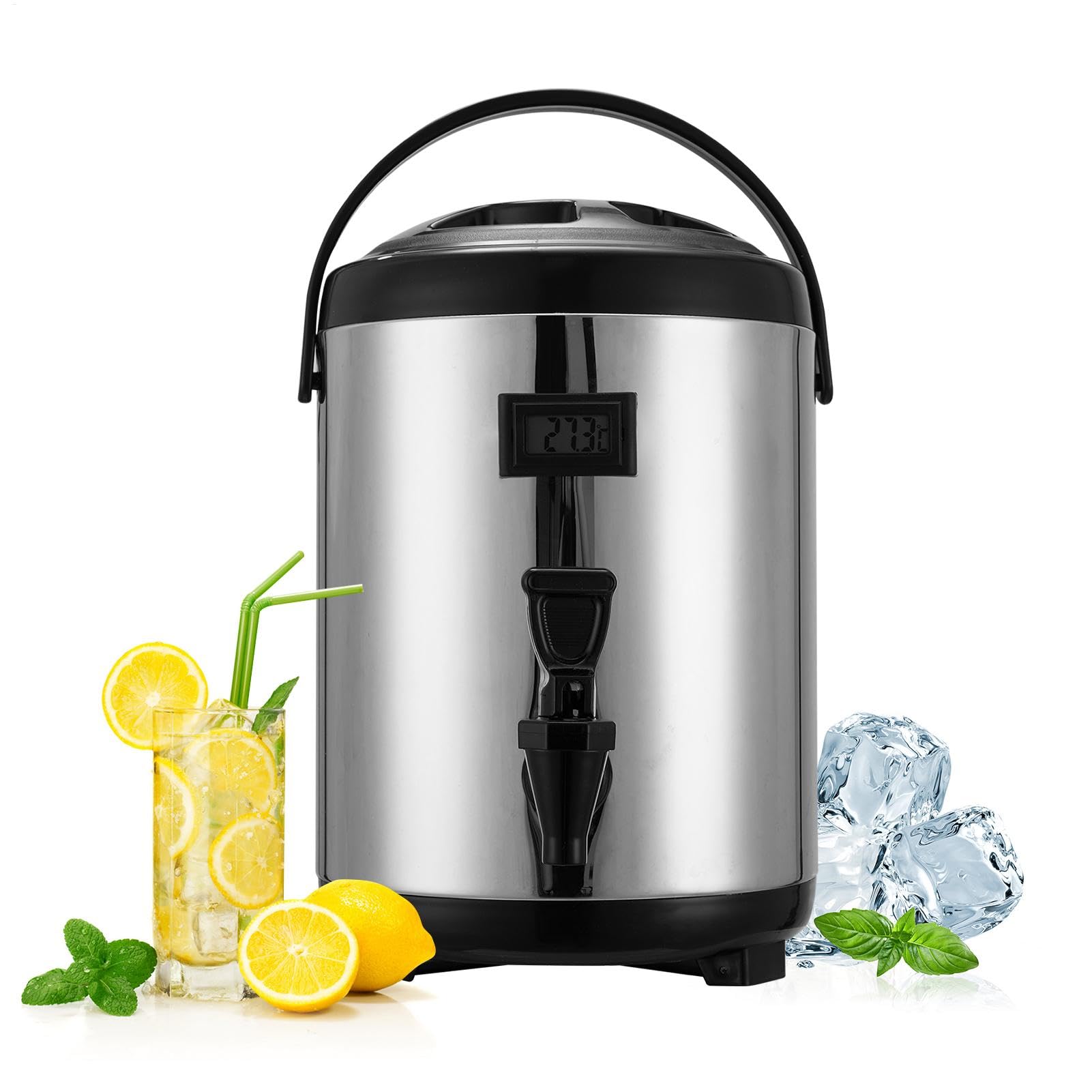 Hot Beverage Dispenser,10L Stainless Steel Hot Milk Container With Temperature Meter | Beverage Storage With Spigot, Large Capacity For Catering, Events, Kitchens